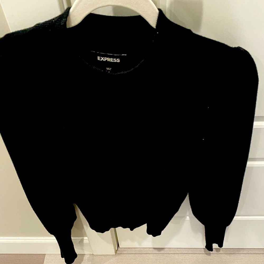 Express women’s sweater, puffy shoulders, black.